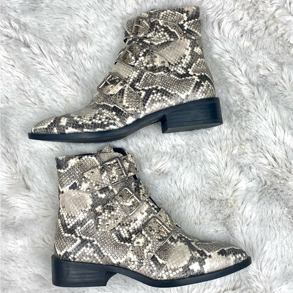NEW STEVEN NEW YORK Harmon Triple Buckle Animal snake Print Boot booties 8.5 - Picture 7 of 15